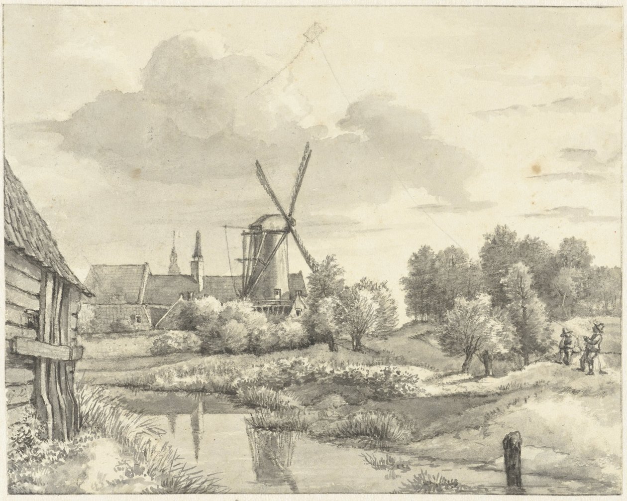 Två pojkar med en drake på Wal van Haarlem av Gerrit Lamberts