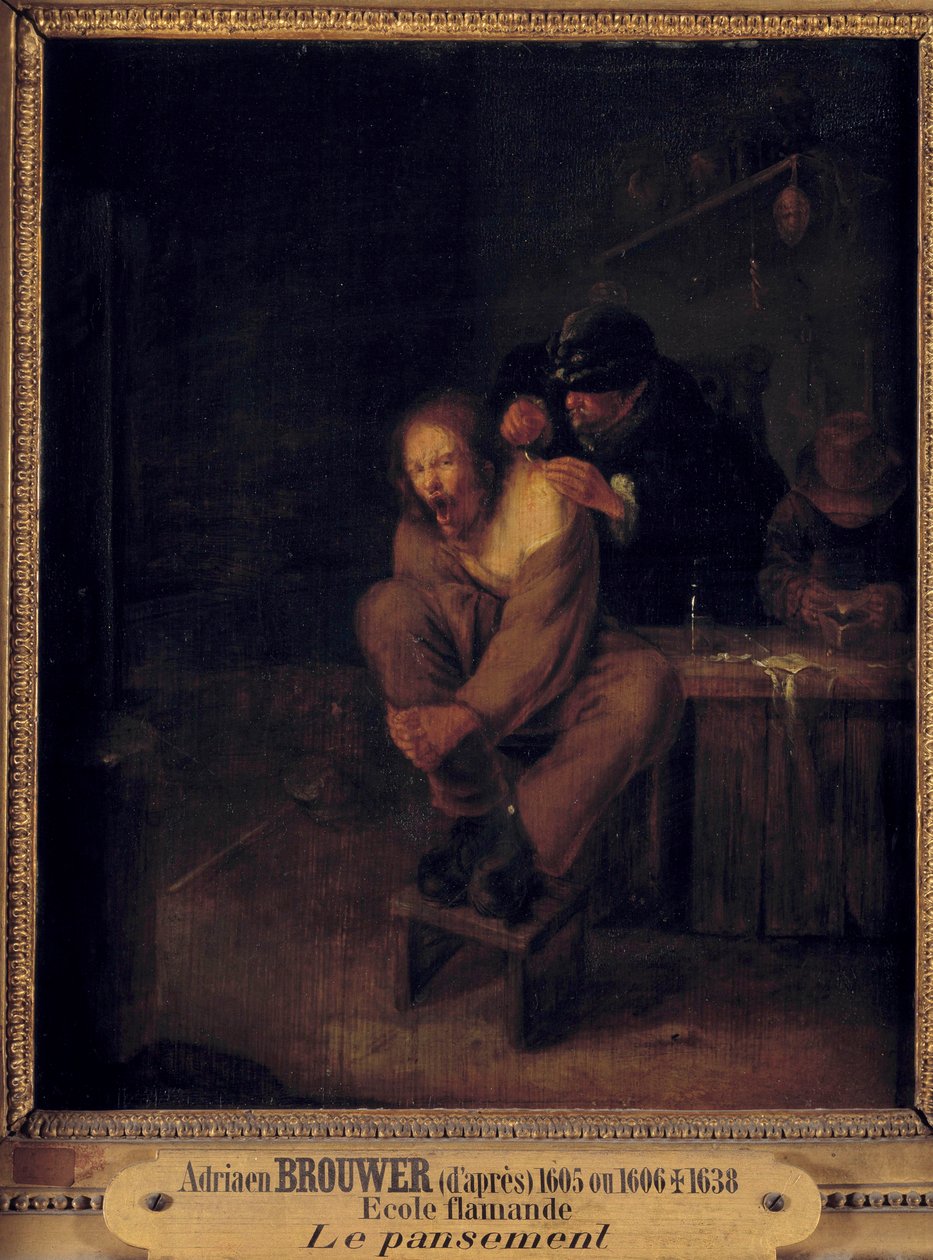 Operation (eller förband) En kirurg som tar hand om en patient. Målning av Gerrit Lundens (1622-1683) efter Adriaen Brouwer (1605/1606-1638). 1600-talet. Dämpa. 0,32x0,28 m. av Gerrit Lundens