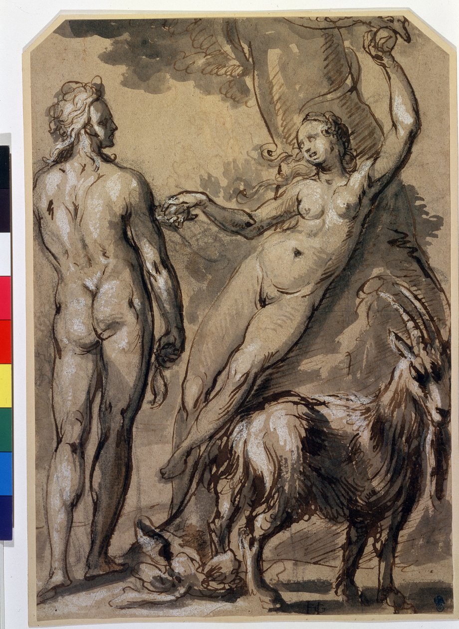 ""Adam och Eva"" Eva plockar den förbjudna frukten och ger den till Adam. Pennteckning av Gerrit Pietersz (1566-cirka 1616) sent 1590-tal. Pushkin-museet, Moskva av Gerrit Pietersz