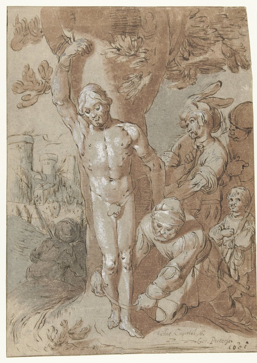 Achior är bunden till ett träd av Gerrit Pietersz. Sweelink