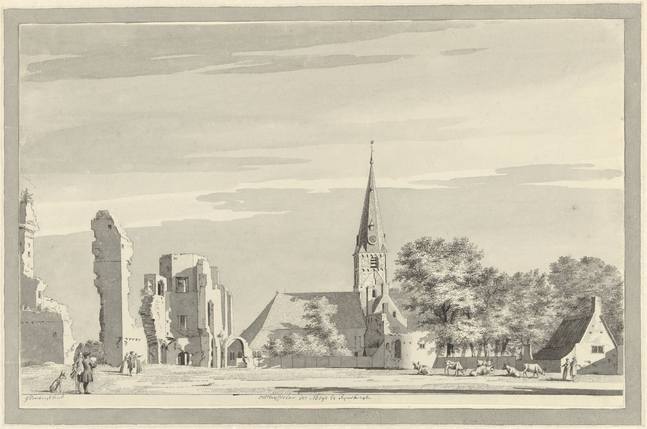 Ruinerna av klostret Rijnsburg resterna av klostret i Rijnsburgh (titel på objektet) av Gerrit Toorenburgh
