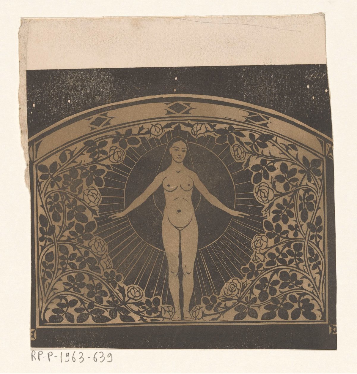 Design för ramen för en kalender från 1901 med en kvinna och blommor av Gerrit Willem Dijsselhof