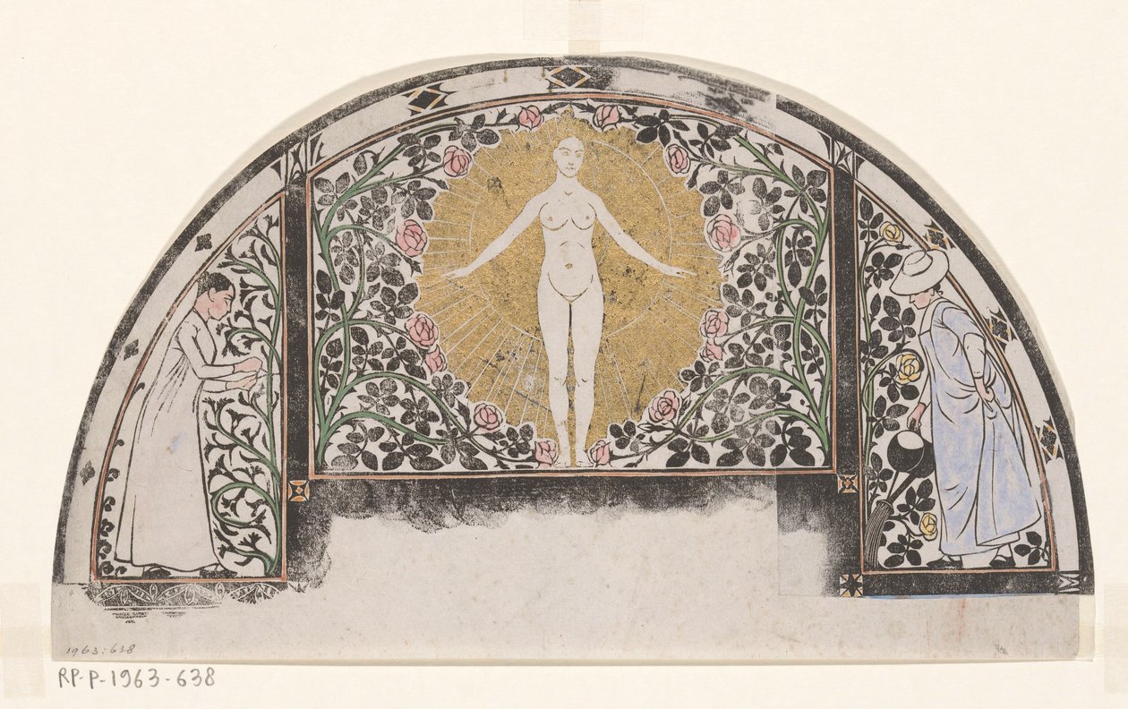 Design för en kalenderram för 1901 med kvinnor och blommor av Gerrit Willem Dijsselhof