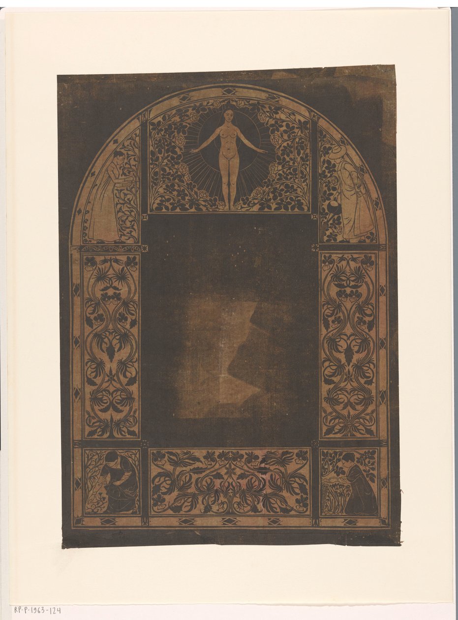 Design för en kalenderram för 1901 med kvinnor och blommor av Gerrit Willem Dijsselhof