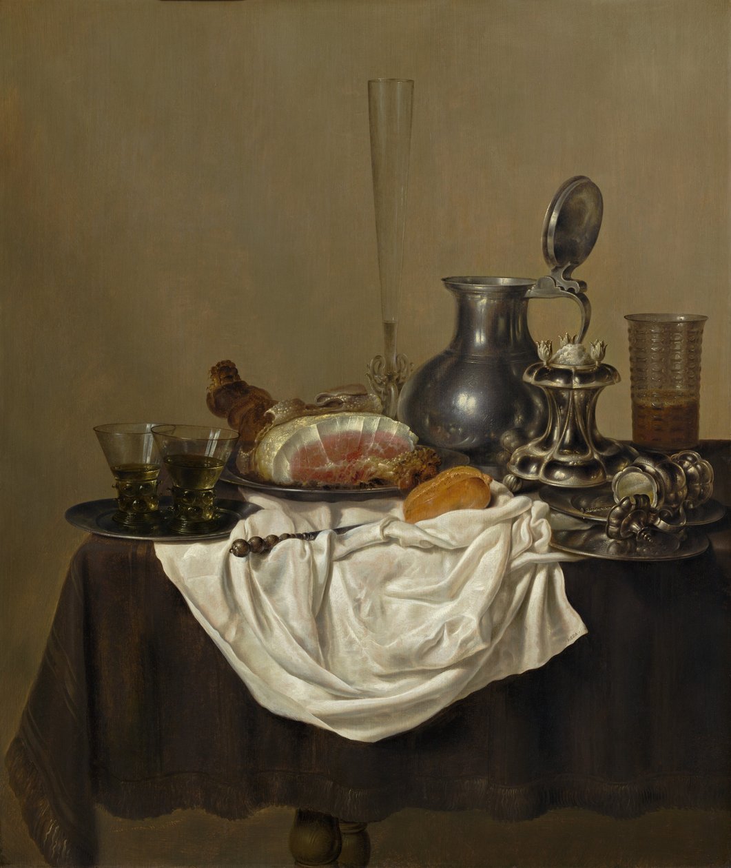 Stilleben med skinka, 1650. av Gerrit Willemsz. Heda