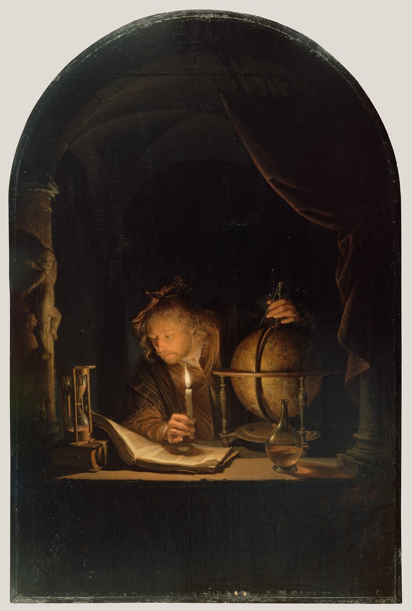 Astronomer by Candlelight, c.1650 (olja på panel) av Gerrit Dou
