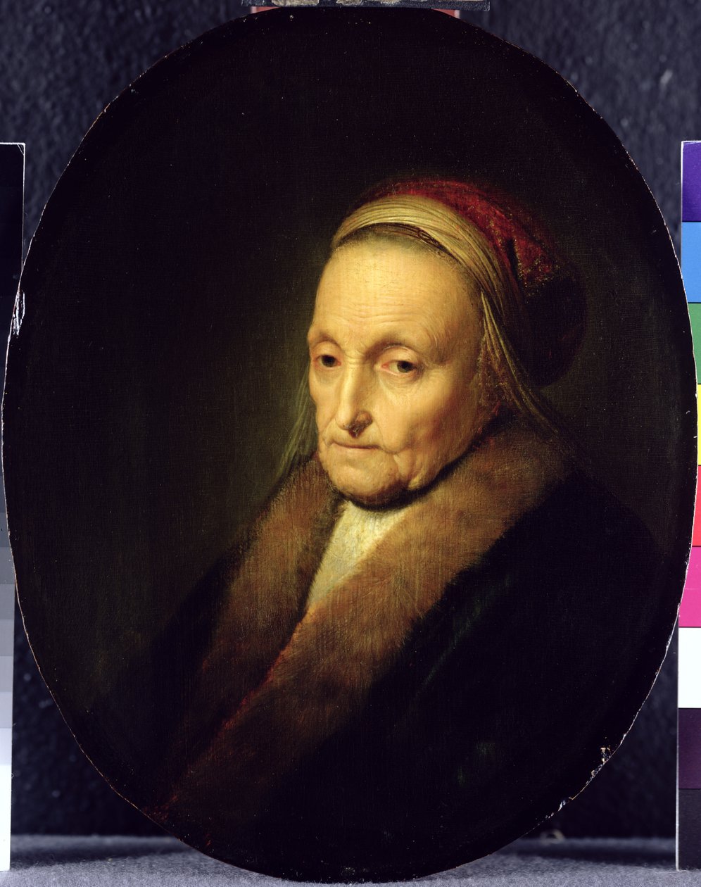 Head of an Old Woman with a Fur Collar, after 1630  av Gerrit Dou