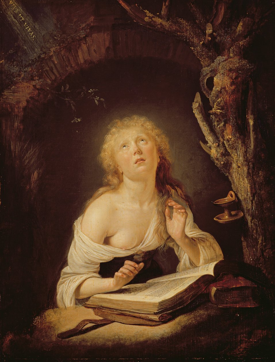 Den Hellige Jomfru (olie på egetræspanel) sved av Gerrit Dou