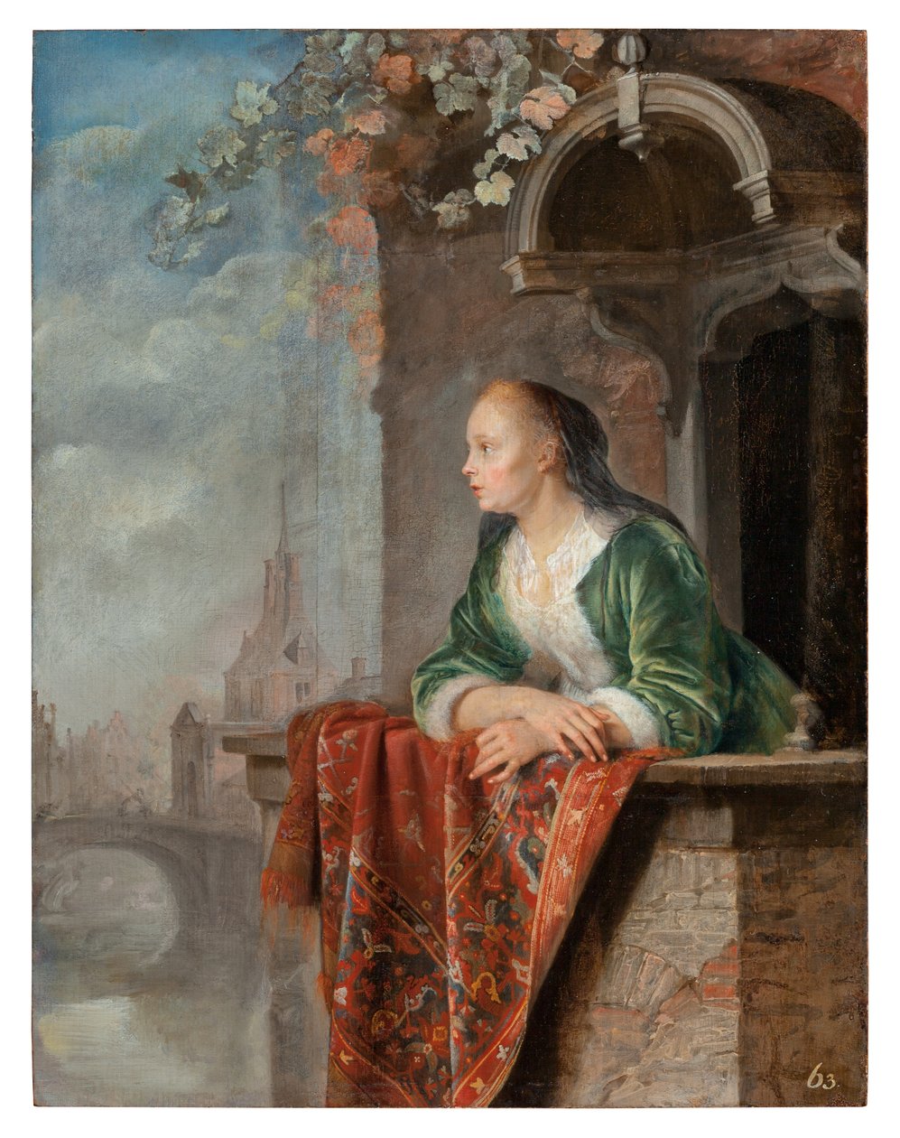 Ung dam på en balkong, ca 1664 av Gerrit Dou