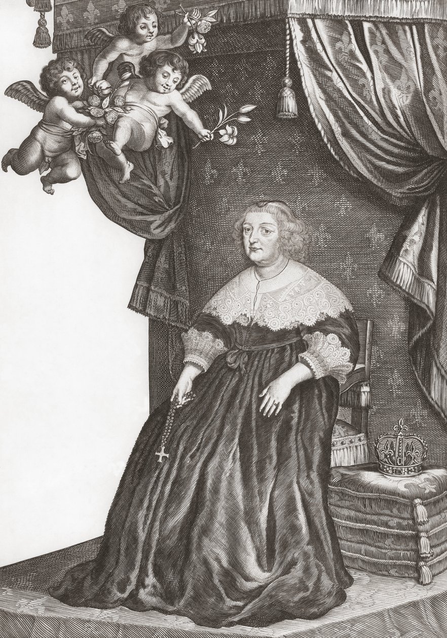 Marie de Medici, Frankrikes drottning. Porträtt (tryck) av Gerrit van (after) Honthorst