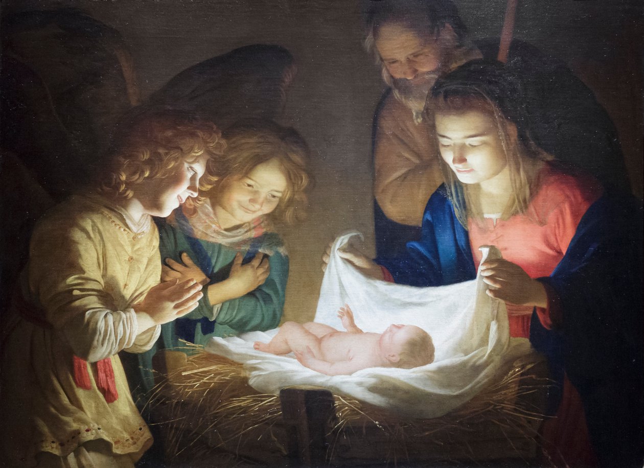 Tillbedjan av barnet av Gerrit van Honthorst