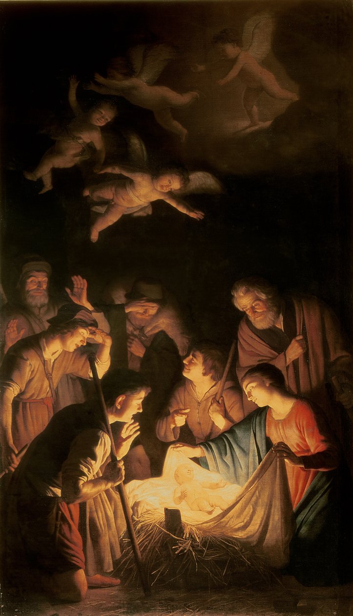 Tillbedjan av herdarna, 1617 av Gerrit van Honthorst