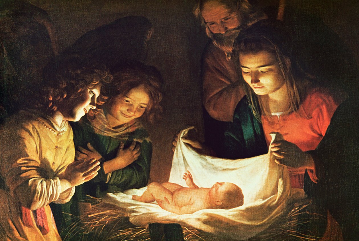 Tillbedjan av barnet, c.1620 av Gerrit van Honthorst