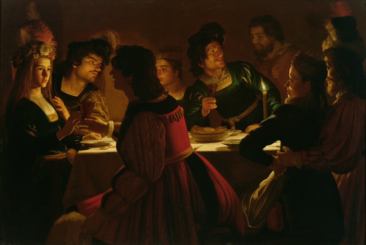 Festscen med ett ungt gift par, c.1617 av Gerrit van Honthorst