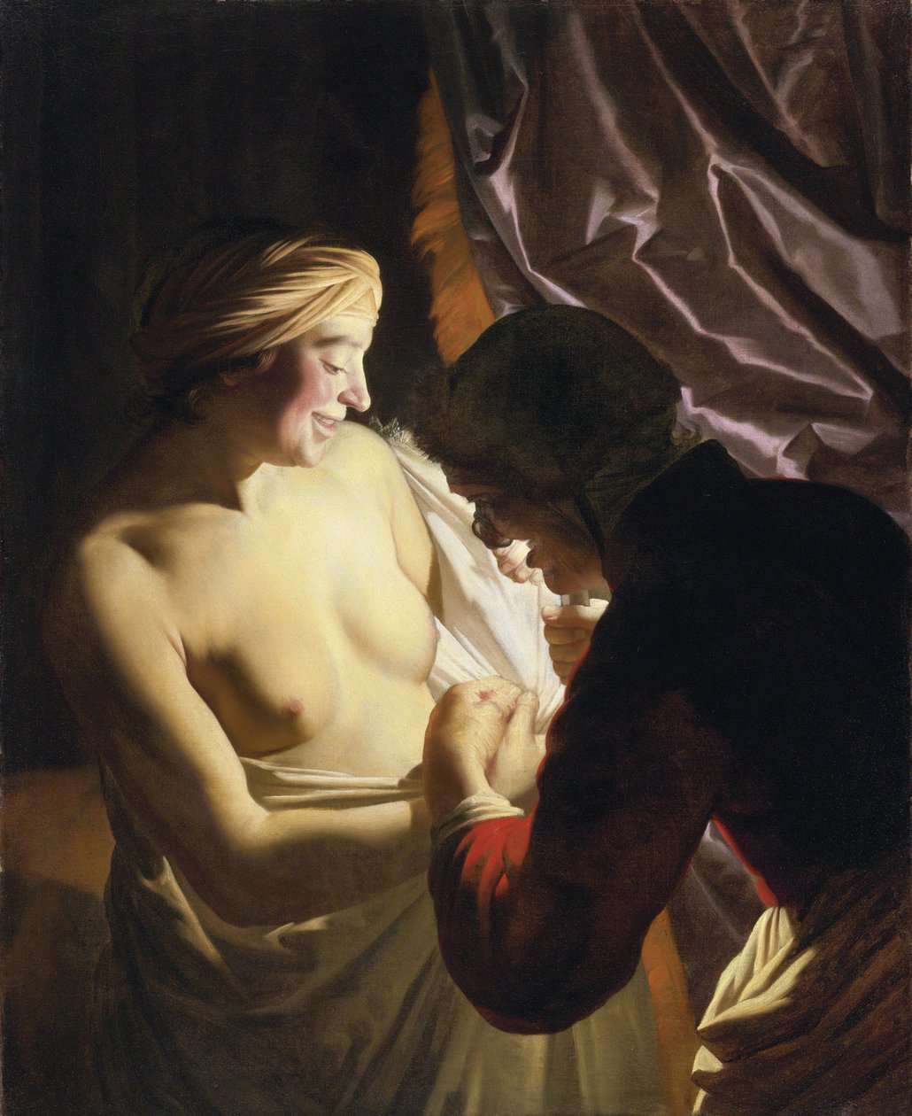 The Flea Hunt - The Flea Hunt av Honthorst, Gerrit, van (1590-1656), ca. 1620 - Olja på duk av Gerrit van Honthorst