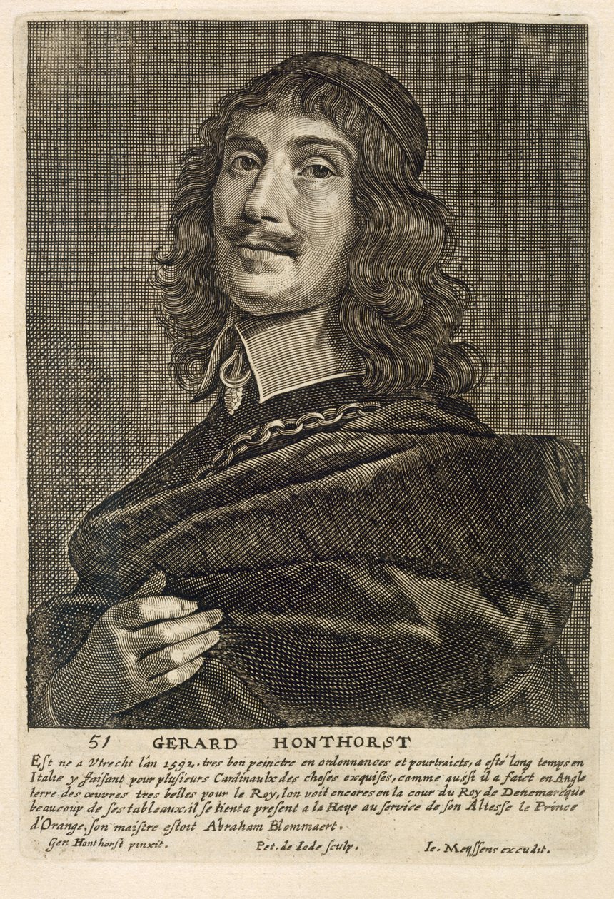 Självporträtt, graverad av Johannes Meyssens (1612-70) av Gerrit van Honthorst