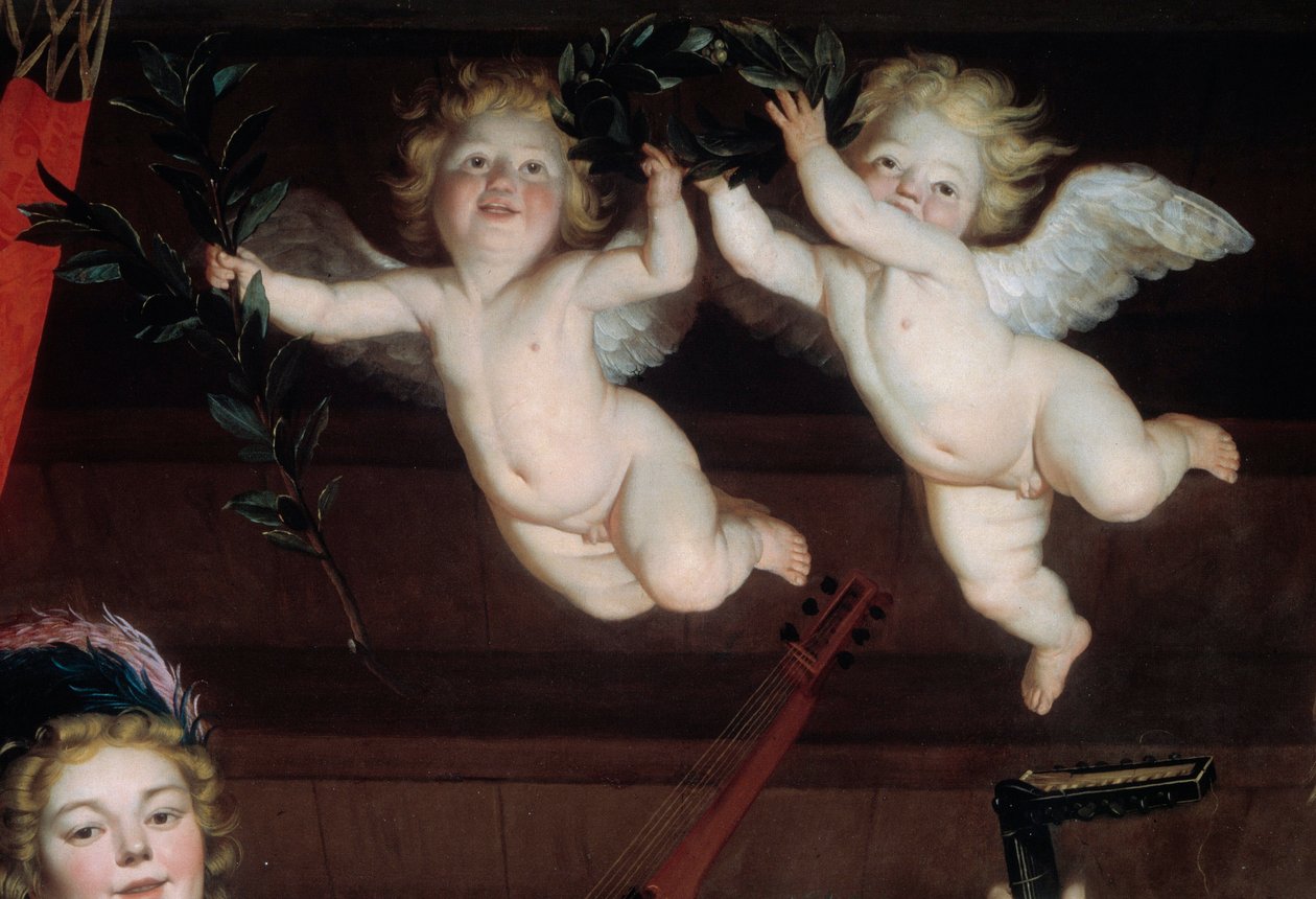 The Angels Detail konsert. Målning av Gerrit Van Honthorst (1590-1656) 1624 Sön. 1,68x1,78 m av Gerrit van Honthorst