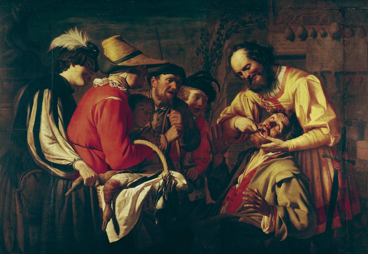 The Tooth Extractor (olja på duk) av Gerrit van Honthorst
