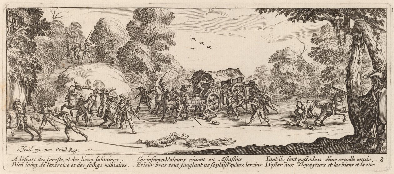 Attack mot en tränare av Gerrit van Schagen after Jacques Callot