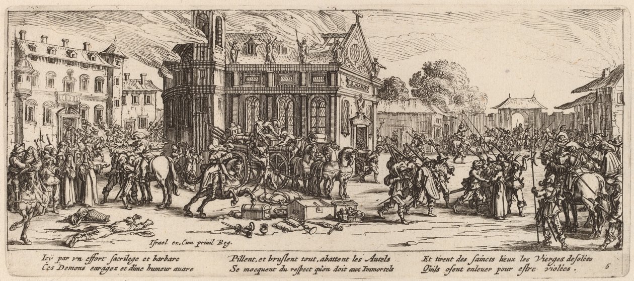 Conventswedish の破壊 av Gerrit van Schagen after Jacques Callot