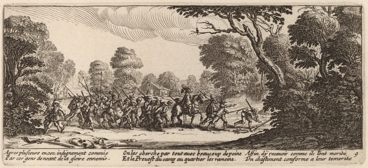 Upptäckten av de kriminella soldaterna av Gerrit van Schagen after Jacques Callot