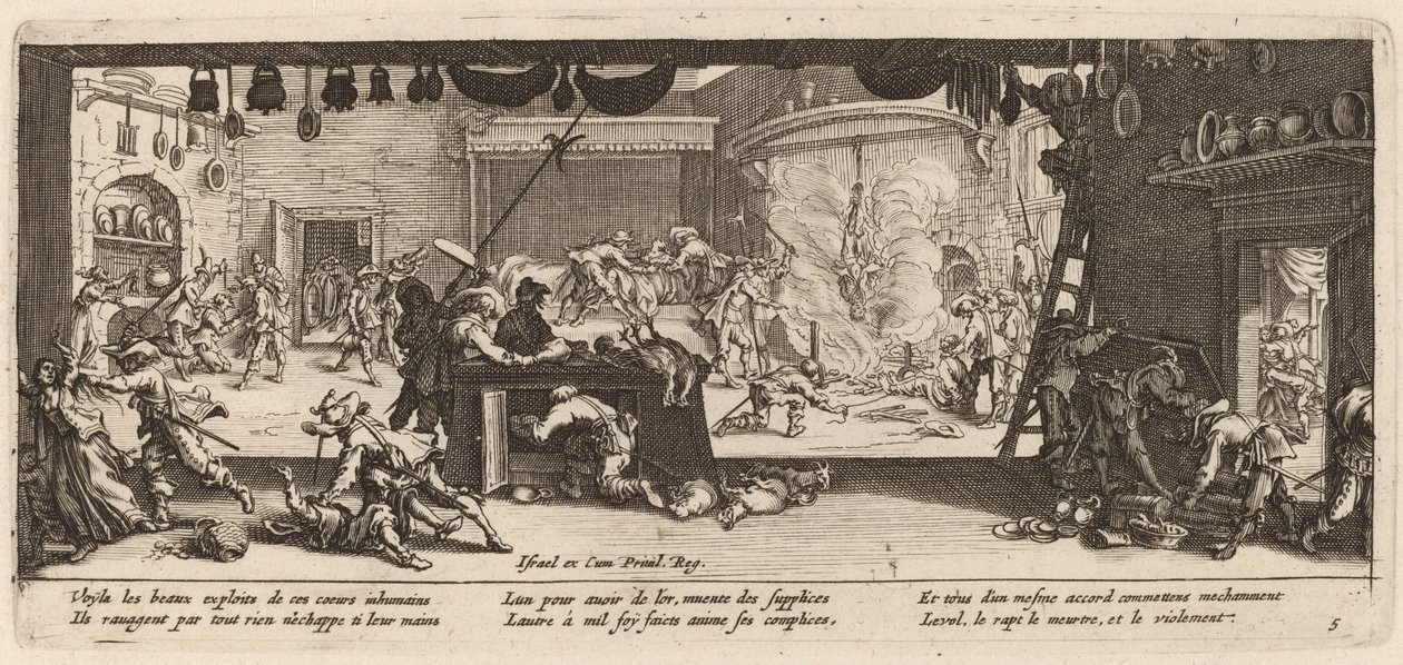 Plundrar en stor bondgård av Gerrit van Schagen after Jacques Callot