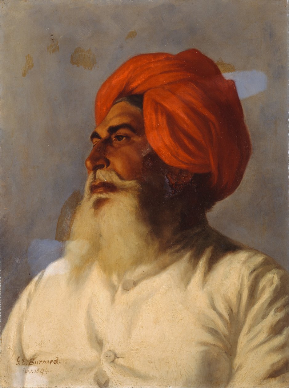 Ganda Singh, en sikhisk kaplan som ingick i överste Wilmers topografiska undersökningspatrull nr 14, 1894. av Gertrude Ellen Burrard
