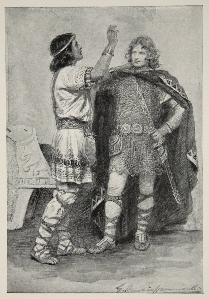 Hereward och Sigtryg, från "Hero Myths and Legends of the British Race" av M.I. Ebbutt av Gertrude E. Demain Hammond