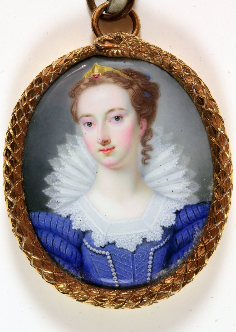 En dam som heter Elizabeth Robinson Mrs Montagu (emalj) av Gervase (attr.to) Spencer