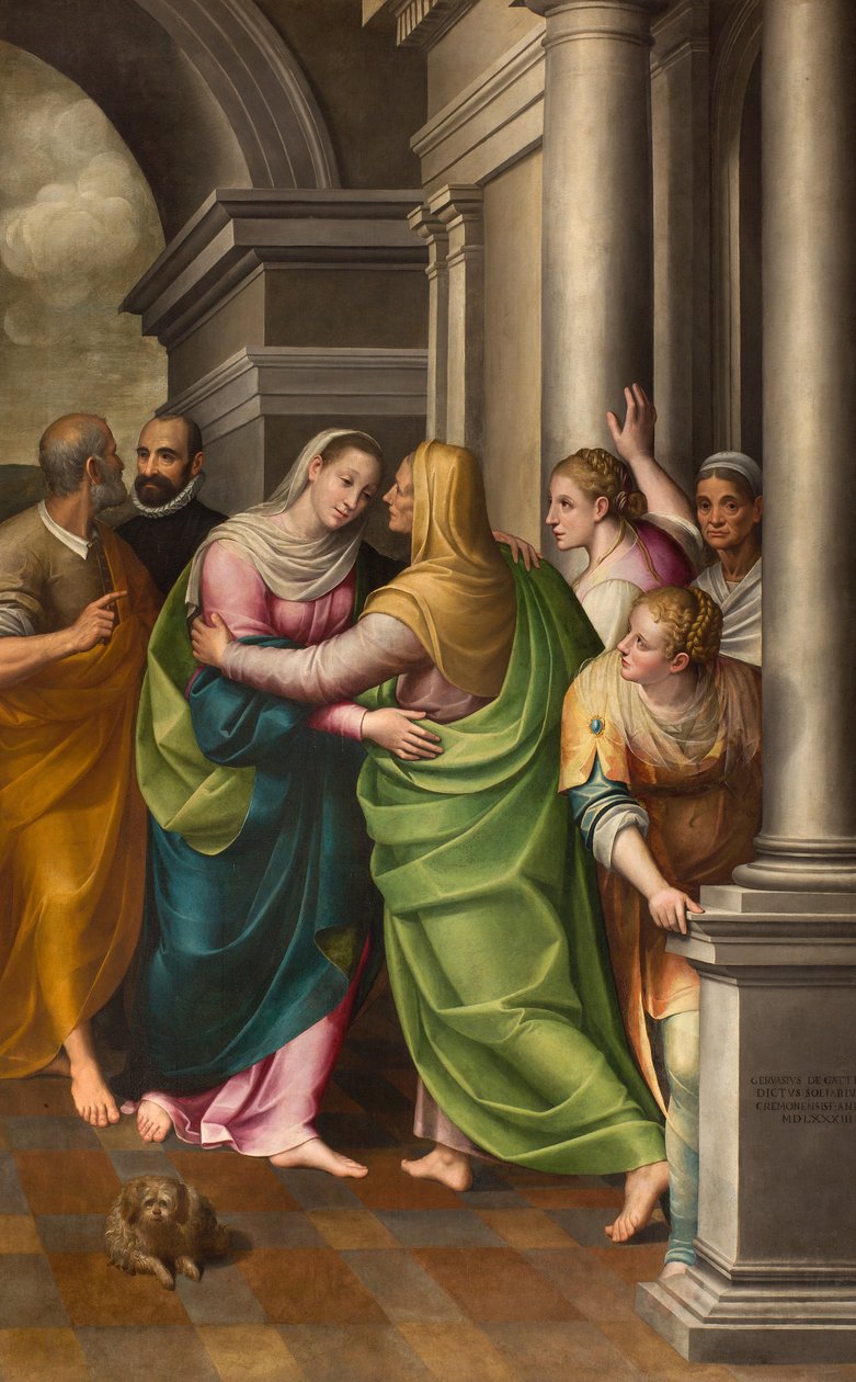 Södra tvärskeppet, besöksaltare, altartavla av Gervaso Gatti, besök av Maria till sin kusin Elisabeth 1583 av Gervasio Gatti