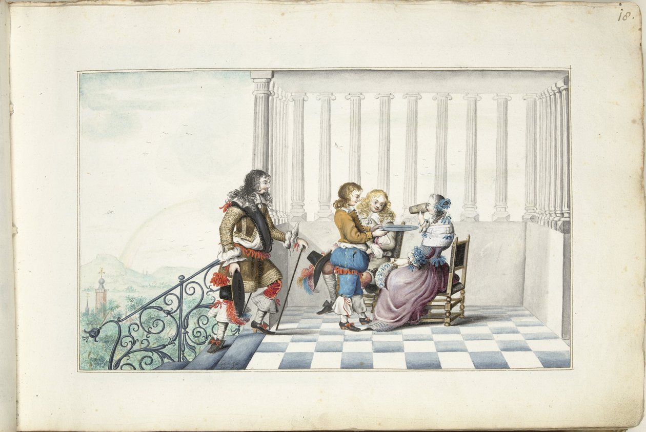Sällskap på en terrass av Gesina ter Borch (signed by artist)