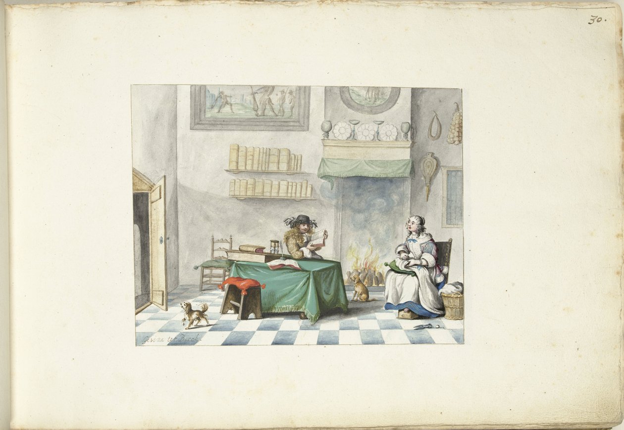 Herren läser för en dam av Gesina ter Borch (signed by artist)