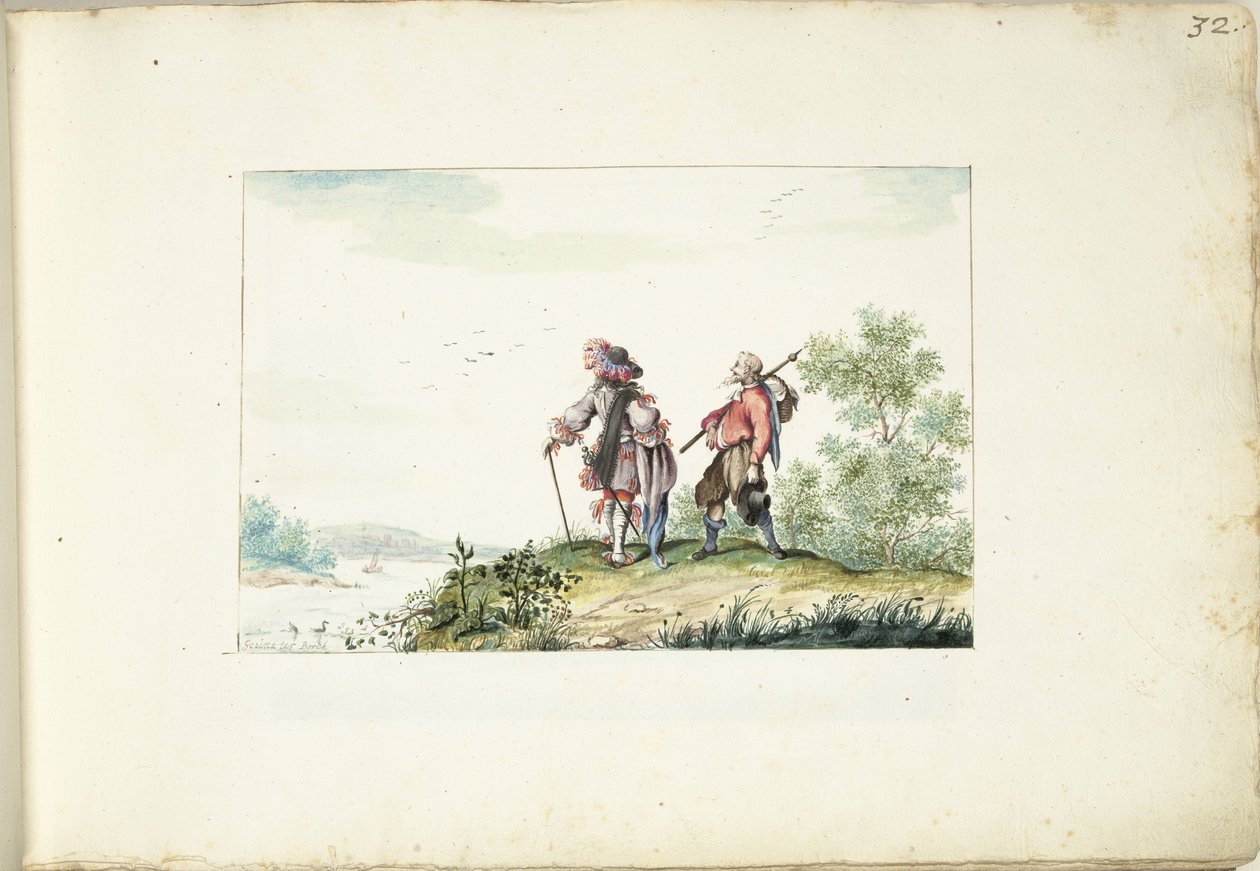 Gentleman och vandrare i ett landskap av Gesina ter Borch (signed by artist)