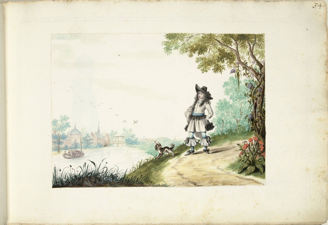 Herren går längs en flod av Gesina ter Borch (signed by artist)