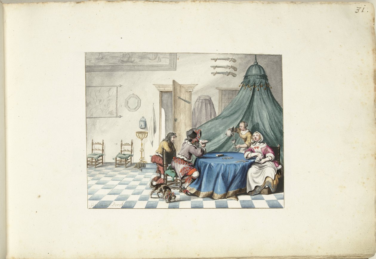 Kortspelare i en interiör av Gesina ter Borch (signed by artist)
