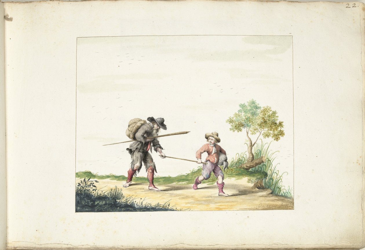 Gammal blind tiggare ledd av en pojke av Gesina ter Borch (signed by artist)