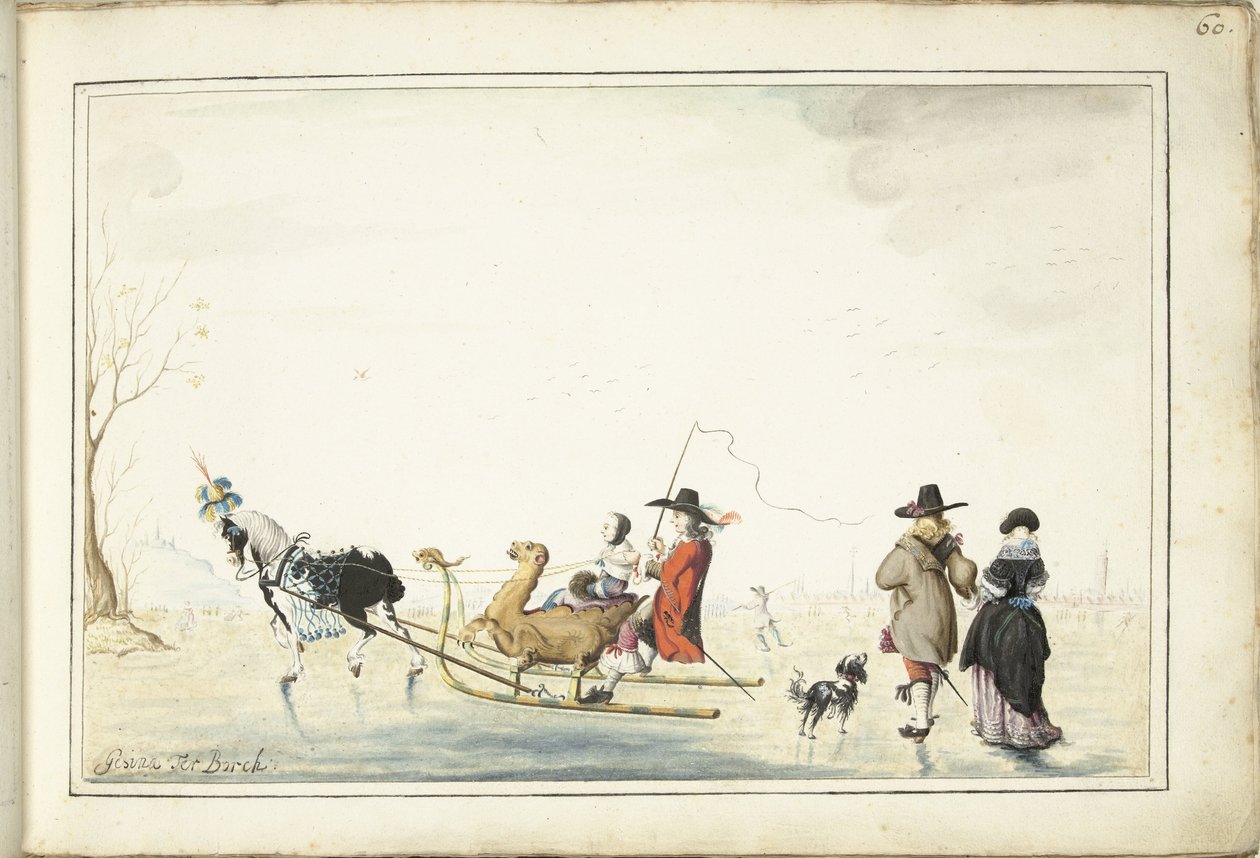 Släde på isen av Gesina ter Borch (signed by artist)