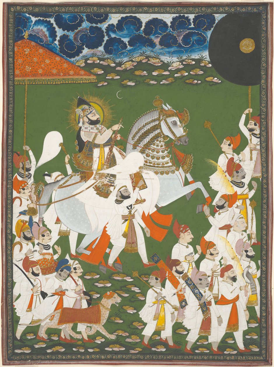 Maharana Bhim Singh i procession, ca 1820 (täckande akvarell och guld på papper) av Ghasi Ghasi