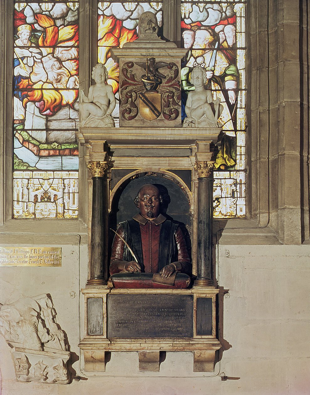 Monument till William Shakespeare (1564-1616) c.1616-23 (sten och marmor) av Gheerart Janssen