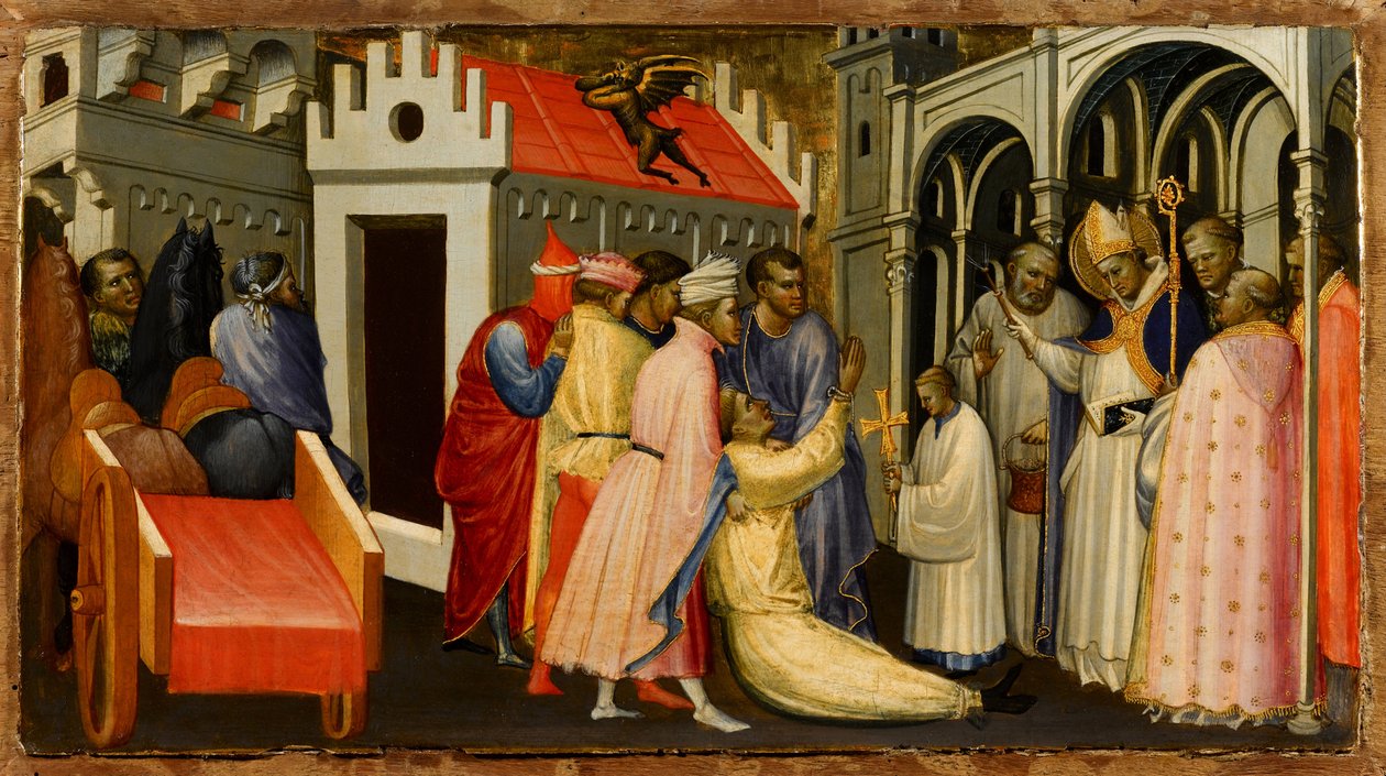 Saint Hugh of Lincoln exorciserar en man besatt av djävulen, 1404-1407 av Gherardo Starnina