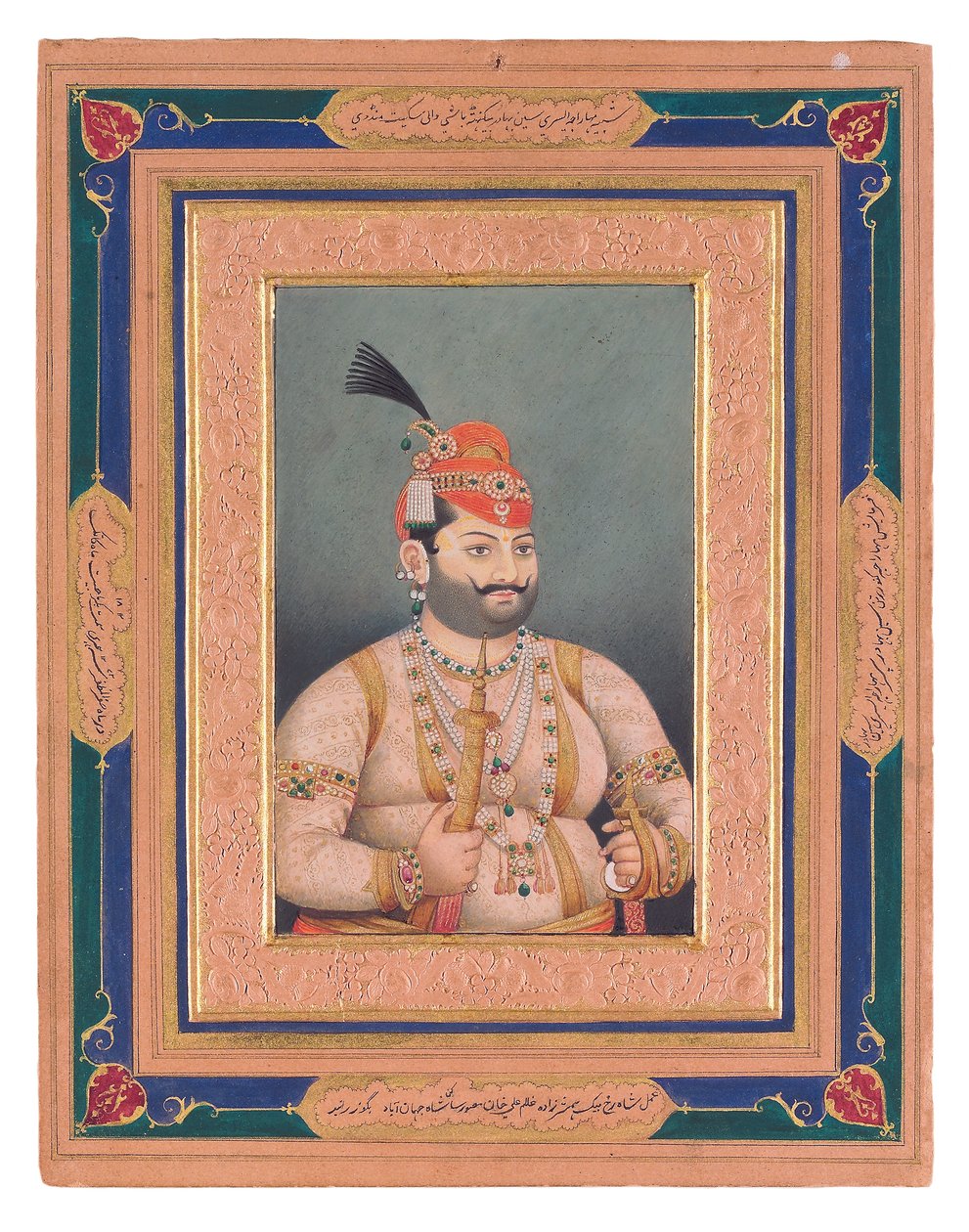 Porträtt av maharadja Ishwari Sen av Mandi, 1855 (opak wc och guld på papper) av Ghulam Ali Khan