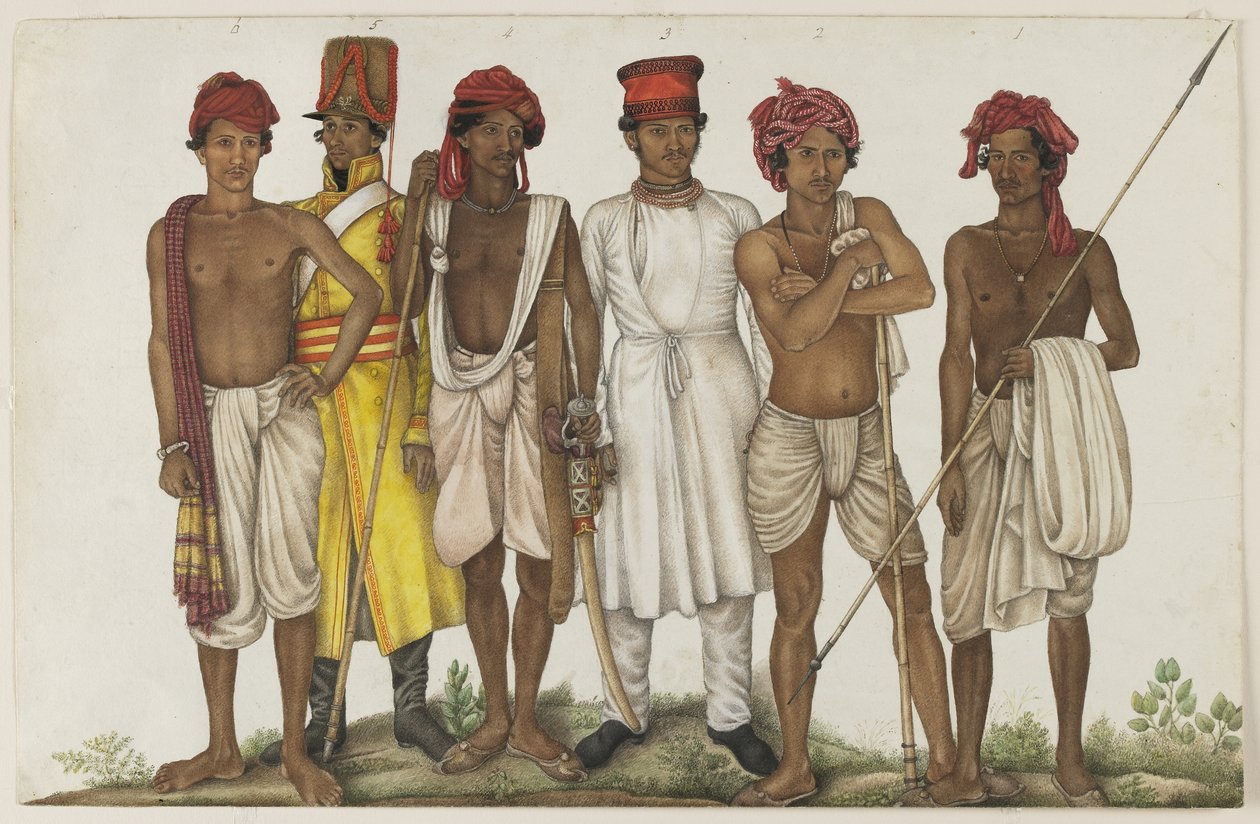 Six Recruits, folio från Fraser Album av Ghulam Ali (family of) (attr. to) Khan