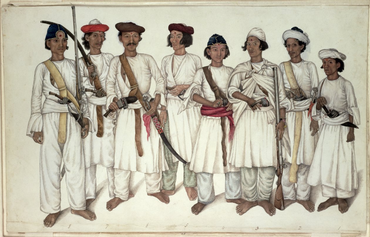 Åtta Gurkhas, 1815 av Ghulam Ali Khan