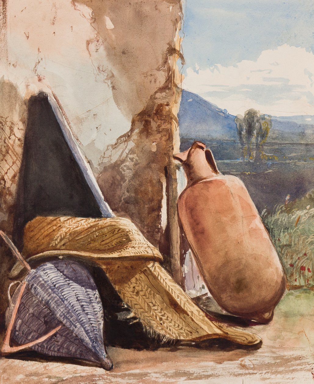 Korgar och amforor, med tillägg av prins Alfonso Maria di Borbone (1841-1934) (penna, wc och gouache på papper) av Giacinto Gigante