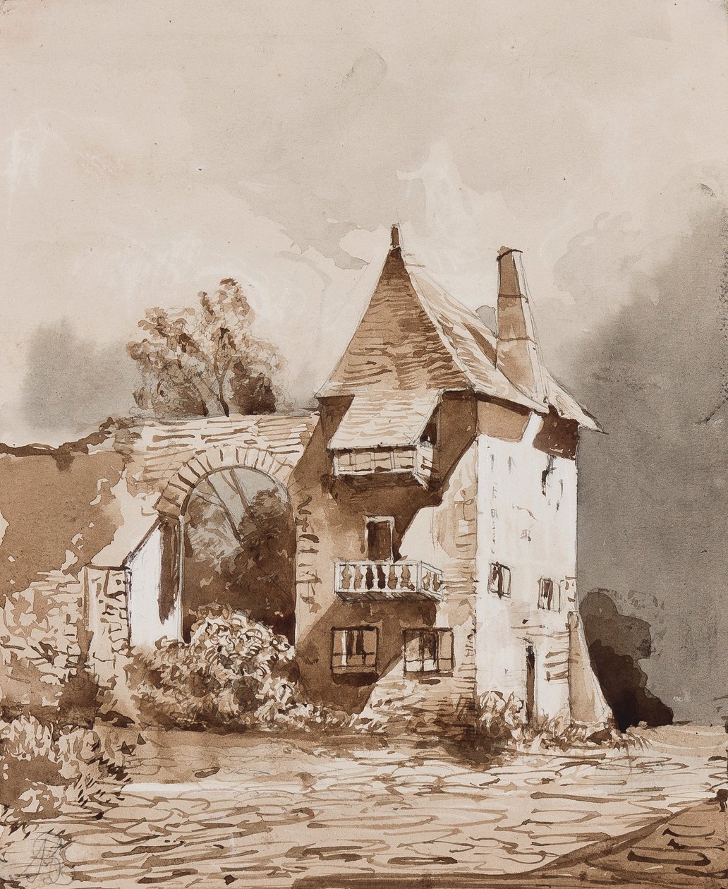 Pittoresk gateway (penna och sepia tvättar på papper) av Giacinto Gigante