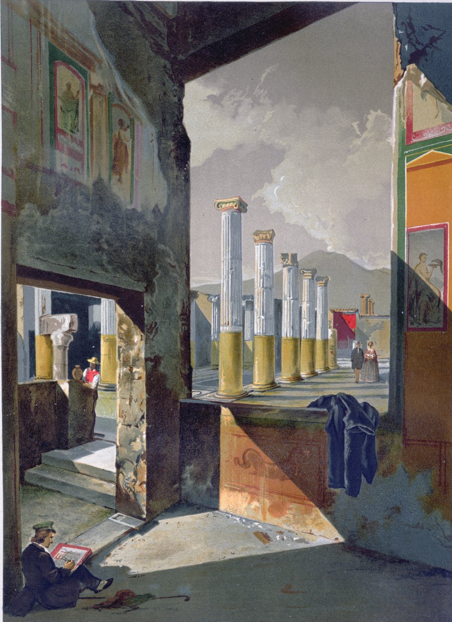 Turister som besöker och skissar i Pompeji, ca 1860 av Giacinto Gigante