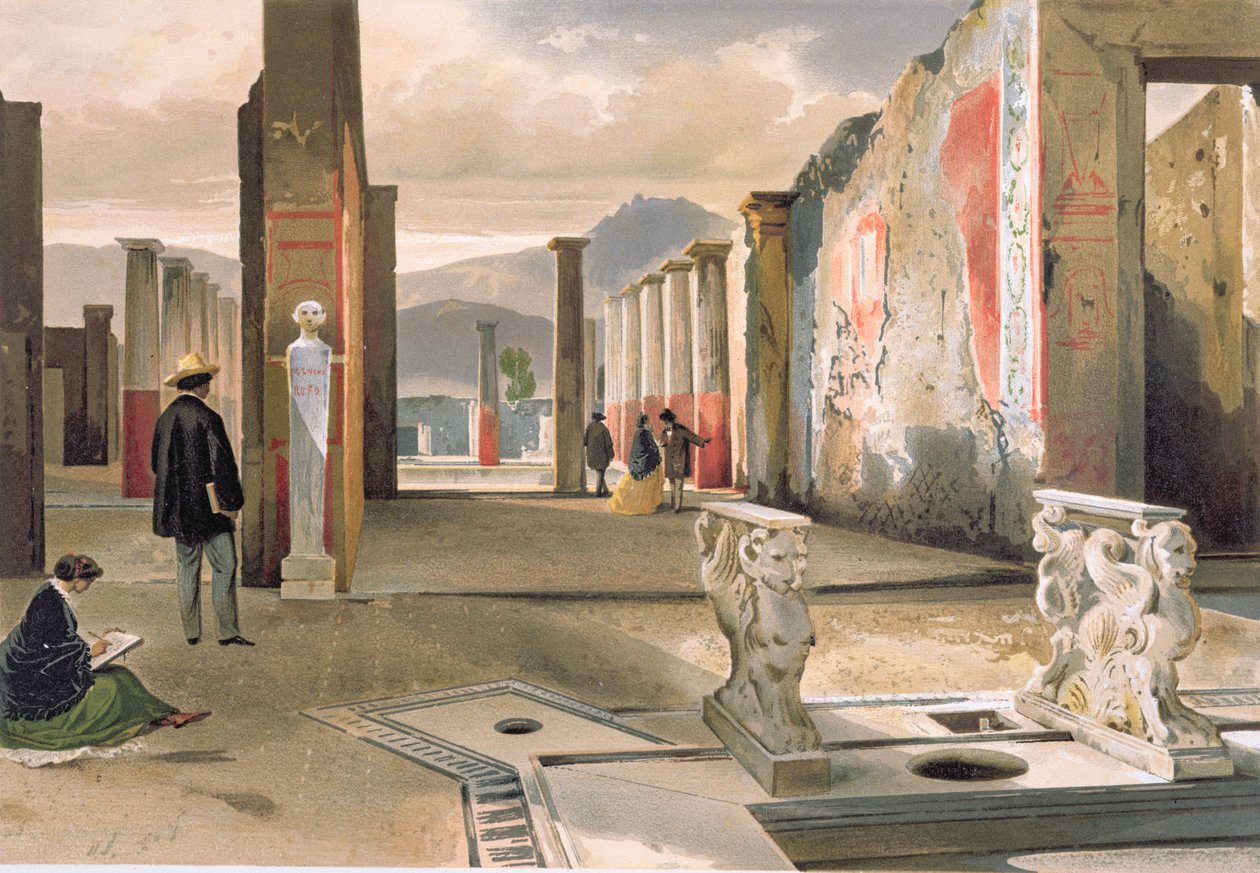 Turister som besöker Pompejis ruiner, ca 1860 av Giacinto Gigante