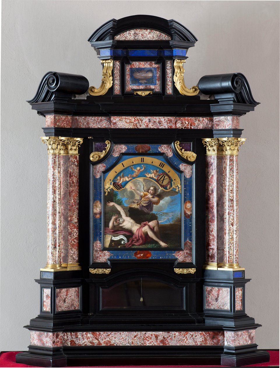 Klocka med representation av den helige Hieronymus som hör vid den sista domens trumpet Målning av Giacinto Brandi (1621-1691) Struktur och mekanism realiserad av Giuseppe Campani - 1600-talet Dim 128x100x44 cm Genes musei di strada nuova av Giacinto Brandi