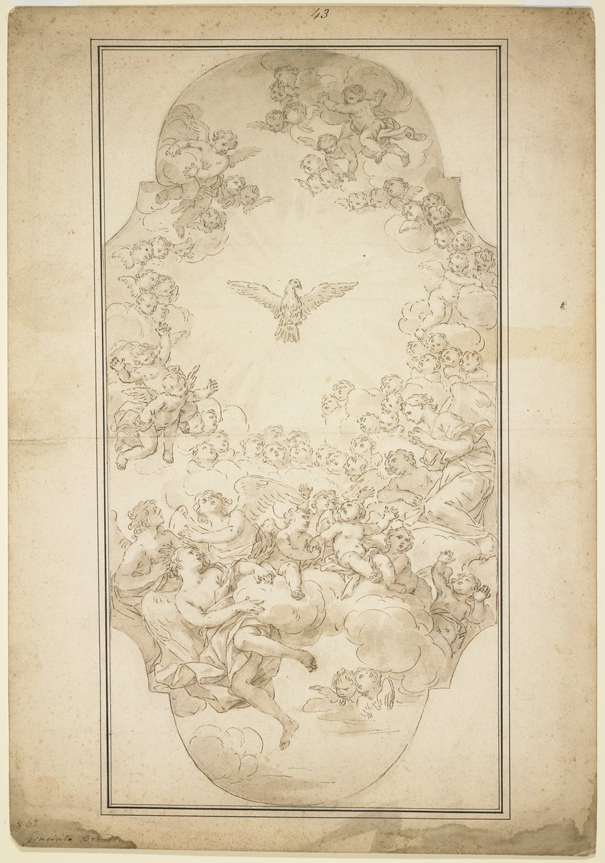 Den Helige Ande, 1680-talet (penna och brunt bläck och tvätta över spår av svart krita) av Giacinto Brandi