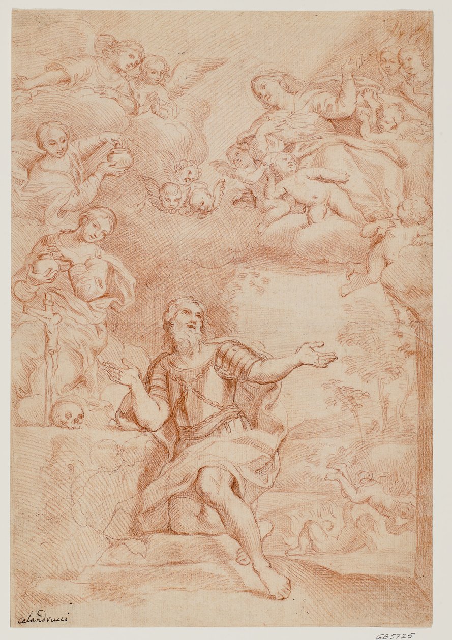 Madonnan och två kvinnor (de tre Marys) dyker upp i en vision för St William of Aquitaine av Giacinto Calandrucci